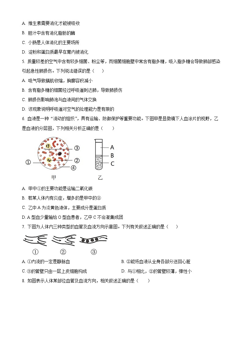 湖北省十堰市郧西县2023-2024学年七年级下学期期末生物试题（原卷版）第2页