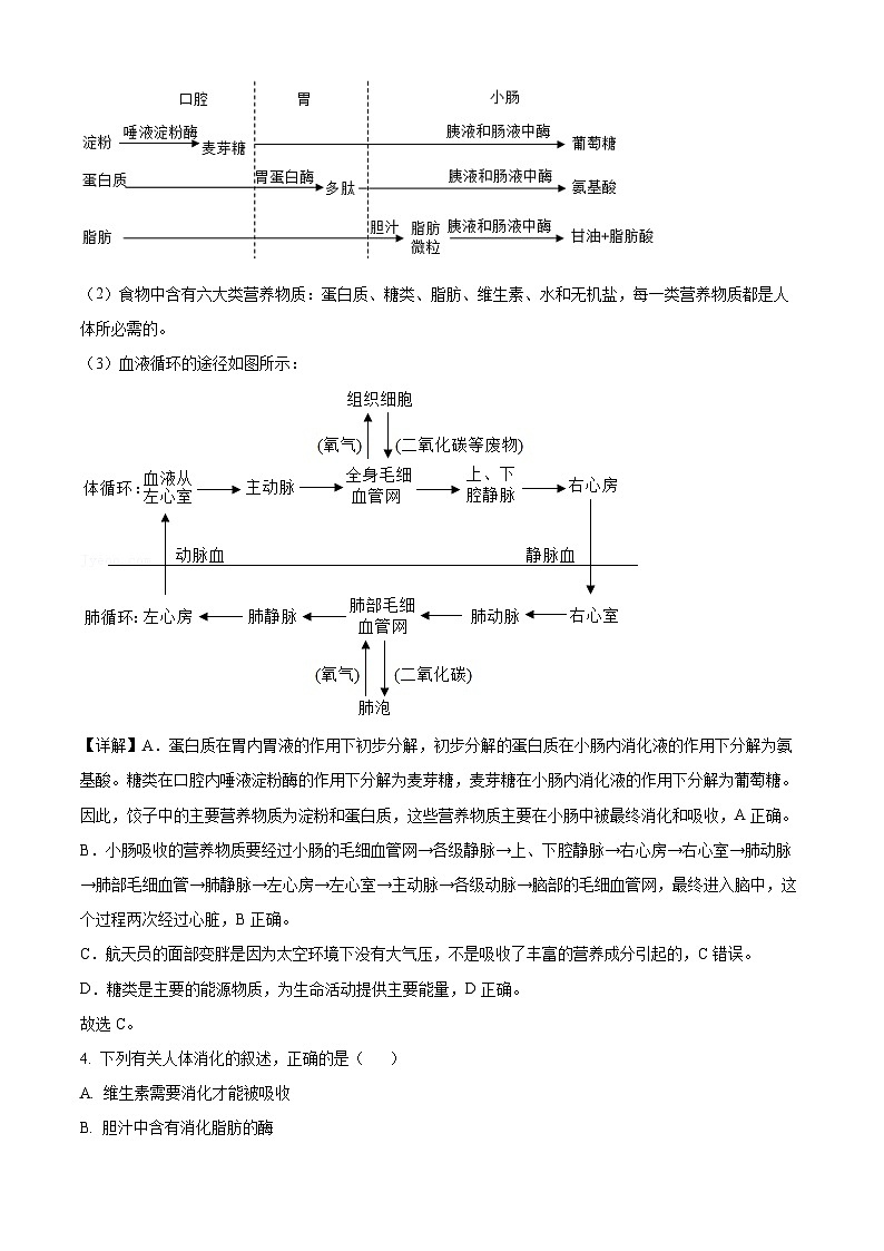 湖北省十堰市郧西县2023-2024学年七年级下学期期末生物试题（解析版）第3页
