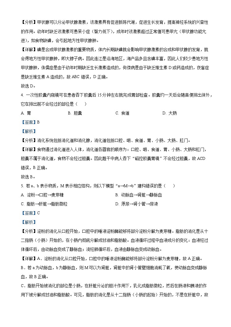 福建省福州市连江县2023-2024学年七年级下学期期末生物试题（解析版）02