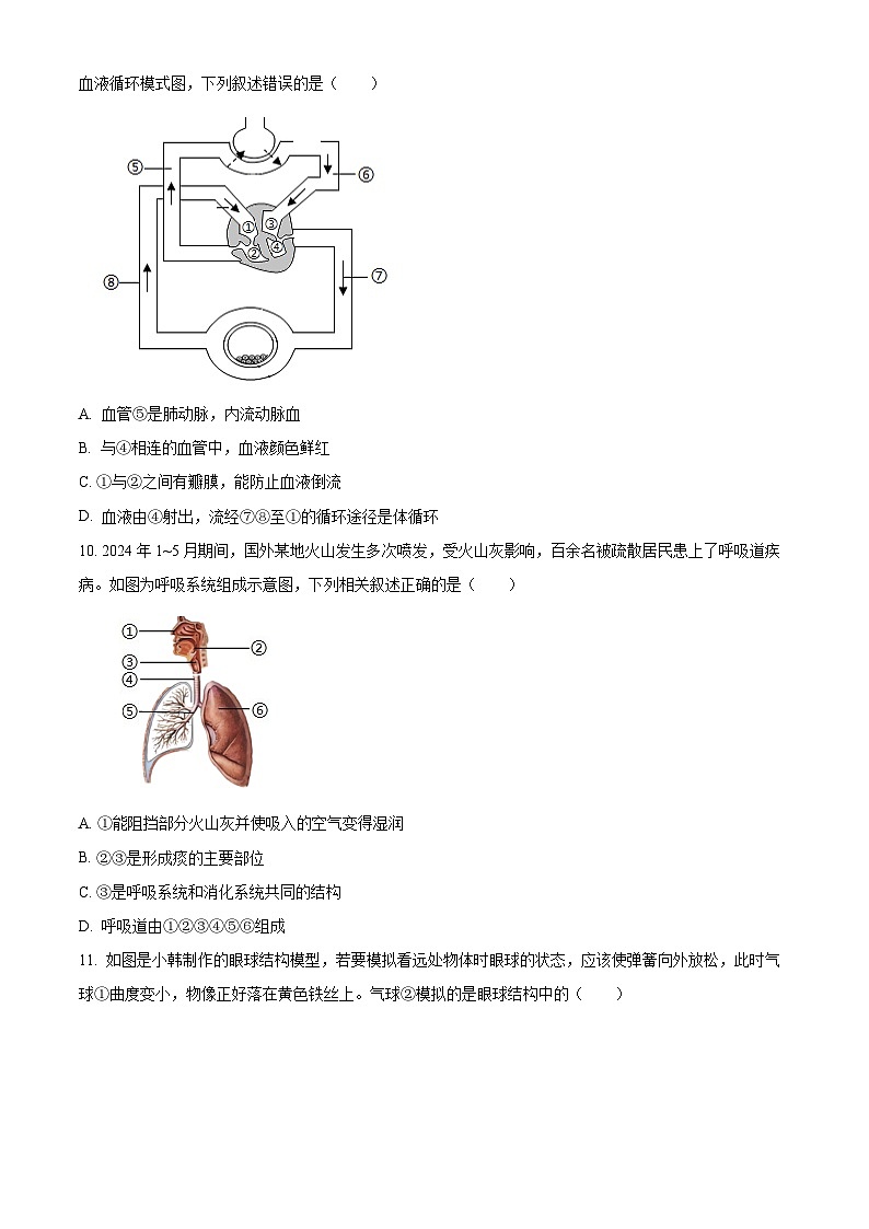 山西省侯马市2023-2024学年七年级下学期期末生物学试题（原卷版+解析版）03