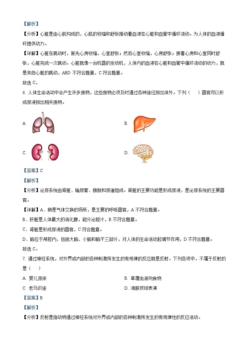 湖北省孝感市安陆市2023-2024学年七年级下学期期末生物学试题（解析版）第3页