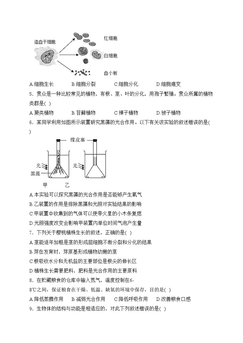 山东省菏泽市鄄城县2024届九年级下学期中考一模生物试卷(含答案)02