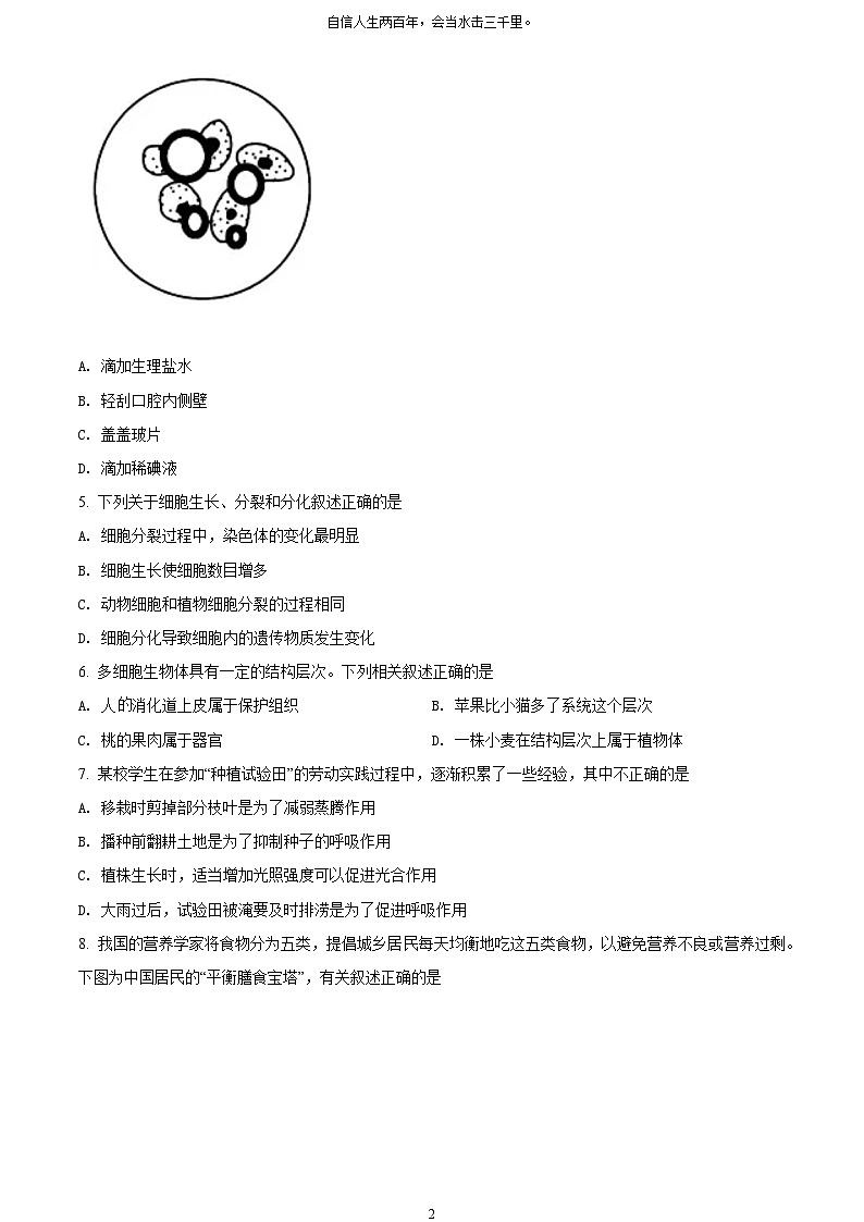 [生物]2022年辽宁省营口市中考真题生物试卷(原题版+解析版)02