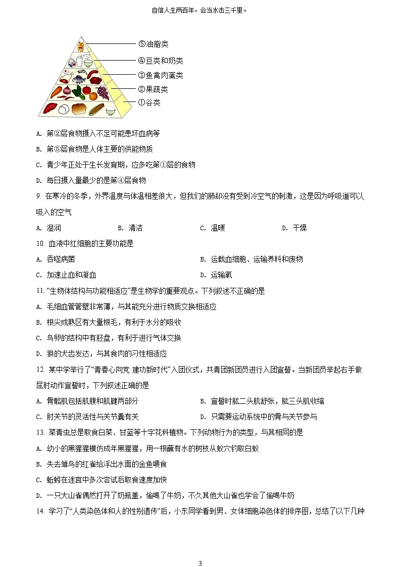 [生物]2022年辽宁省营口市中考真题生物试卷(原题版+解析版)03