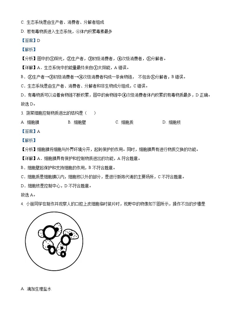 [生物]2022年辽宁省营口市中考真题生物试卷(原题版+解析版)02