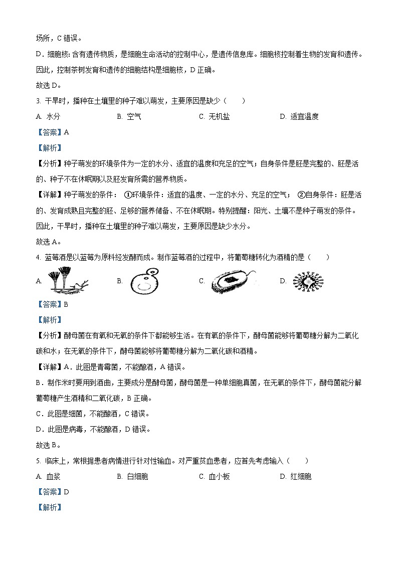 [生物]2022年山东省日照市中考真题生物试卷(原题版+解析版)02