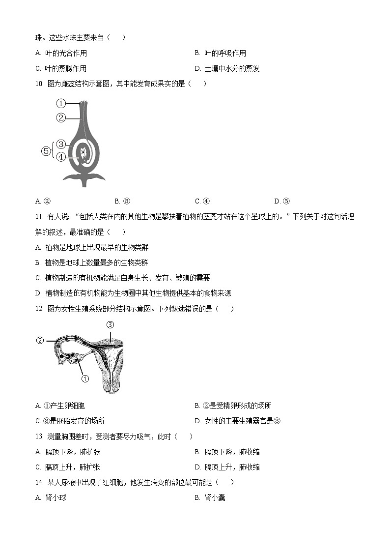 [生物]2022年山东省威海市中考真题生物试卷(原题版+解析版)02
