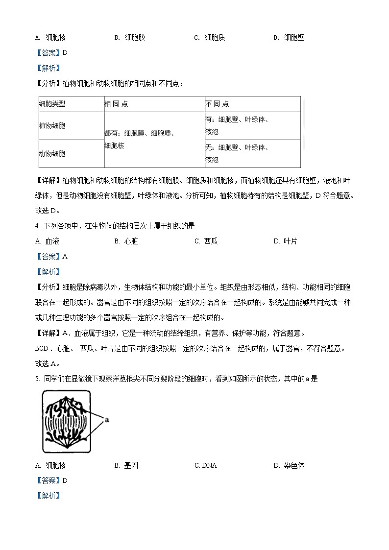 [生物]2022年山西省太原市中考真题试卷(原题版+解析版)02