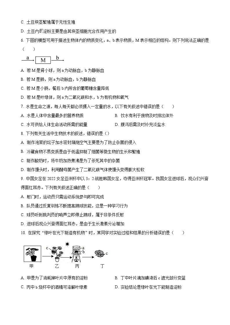 [生物]2022年四川省资阳市中考真题生物试卷(原题版+解析版)02