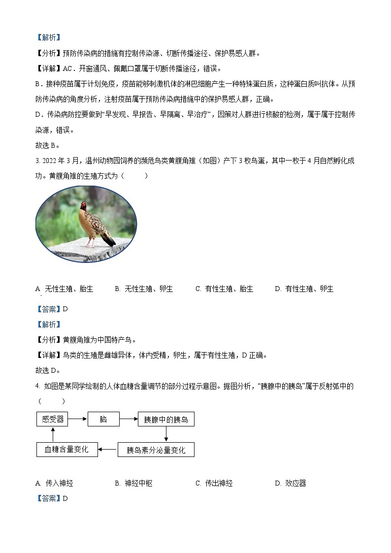 [生物]2022年浙江省温州市中考真题生物试卷(原题版+解析版)02
