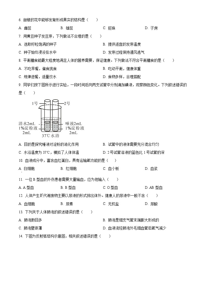 [生物]2023年北京市中考真题生物试卷(原题版+解析版)02