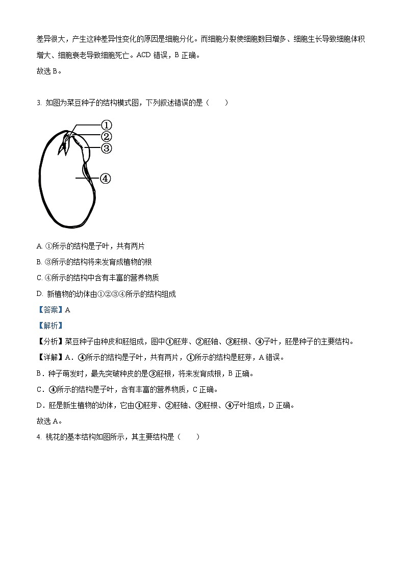 [生物]2023年吉林省长春市中考真题生物试卷(原题版+解析版)02