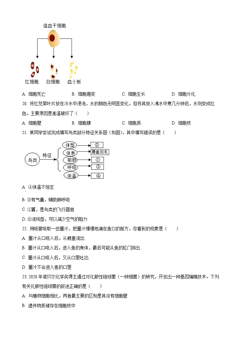 [生物]2023年江苏省无锡市中考真题生物试卷(原题版+解析版)03