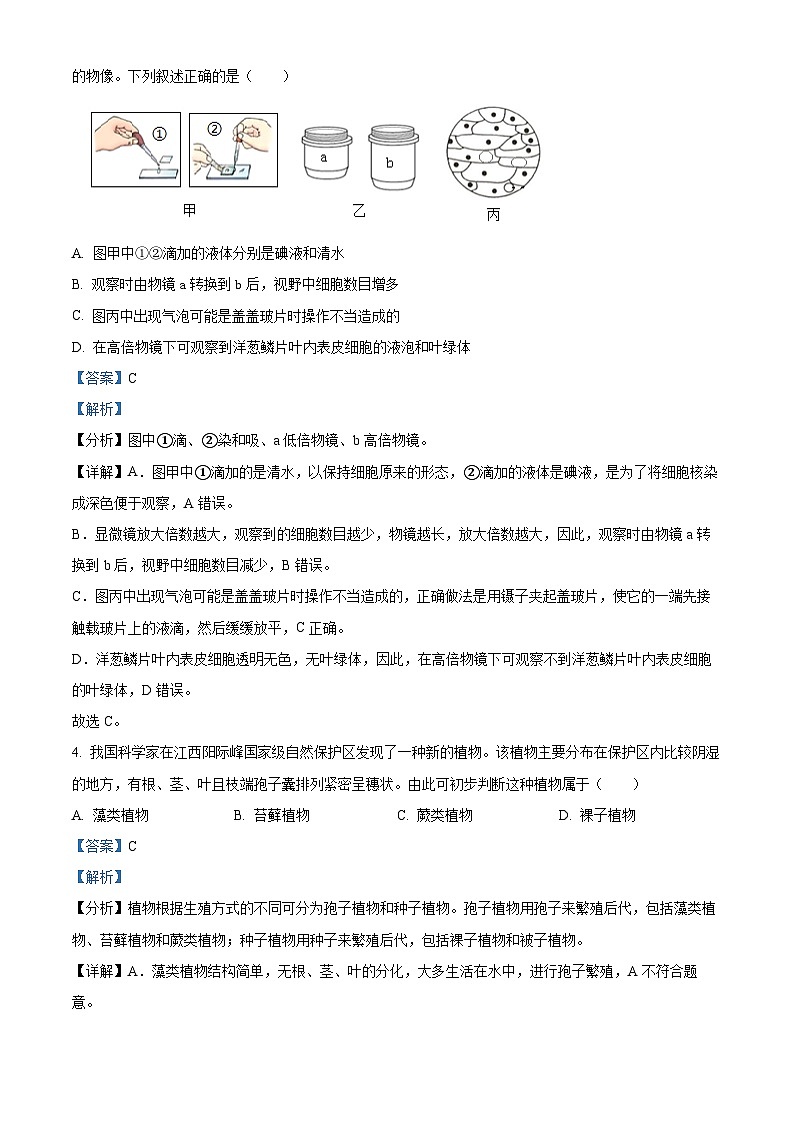 [生物]2023年山东省德州市中考真题生物试题试卷(原题版+解析版)02