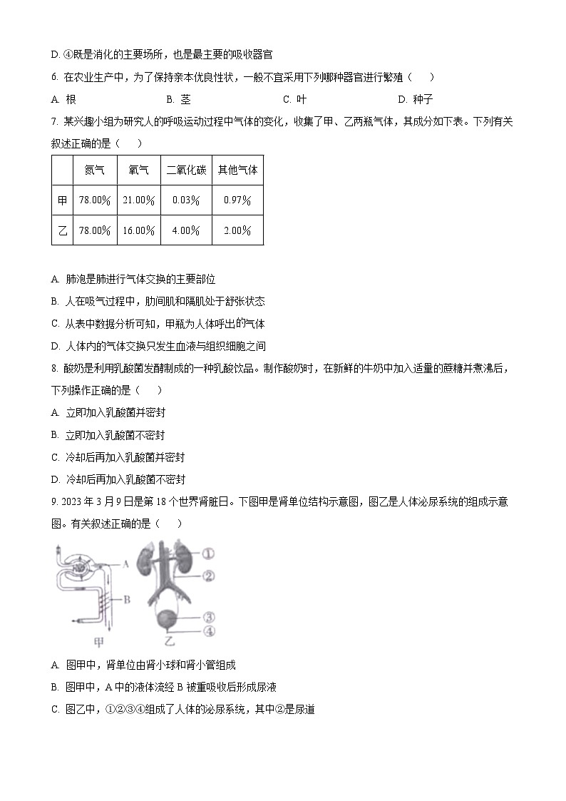[生物]2023年四川省内江市中考真题生物试卷(原题版+解析版)02