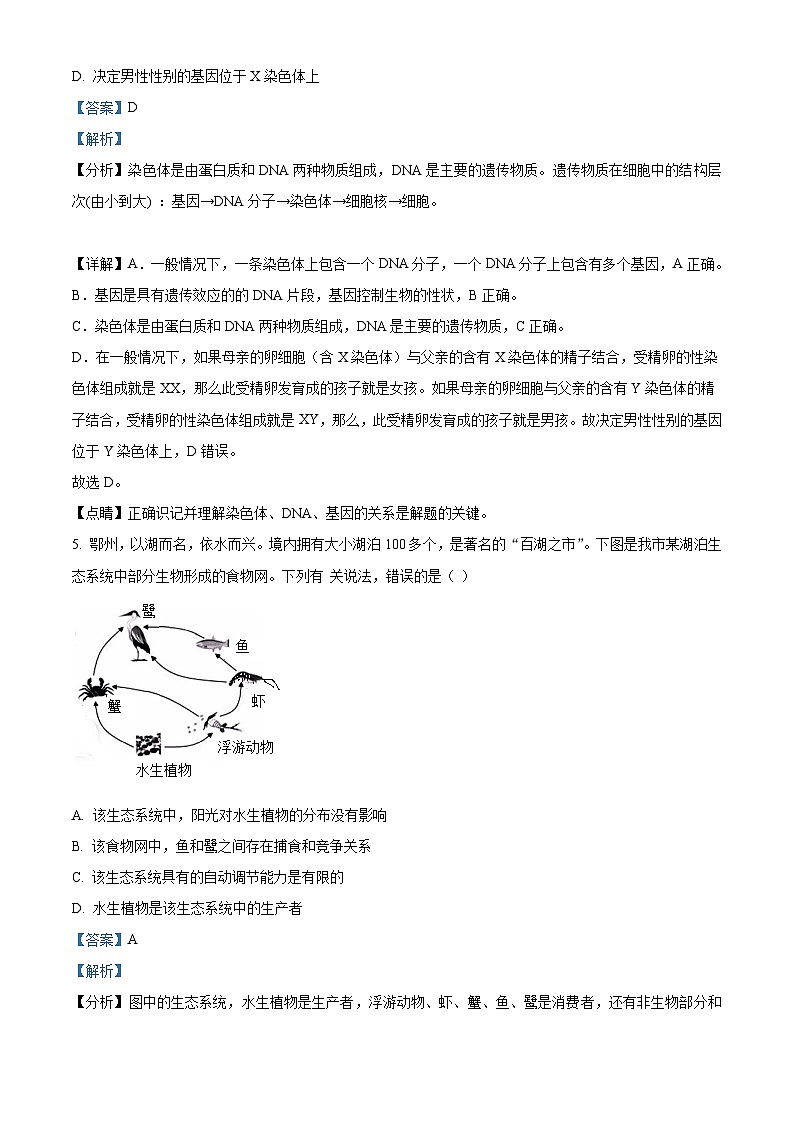 [生物]湖北省鄂州市2021年中考真题真题生物试题解析版第3页