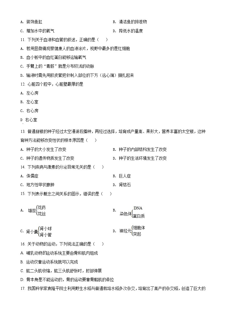 [生物]湖北省咸宁市2021年中考真题生物试题试卷(原题版+解析版)02