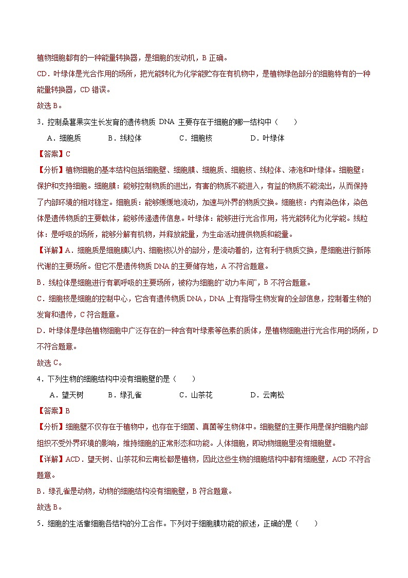 【核心素养】晋少版（2024）生物七年级上册 1.1.4  细胞的生命活动（分层练习）（解析版）第2页