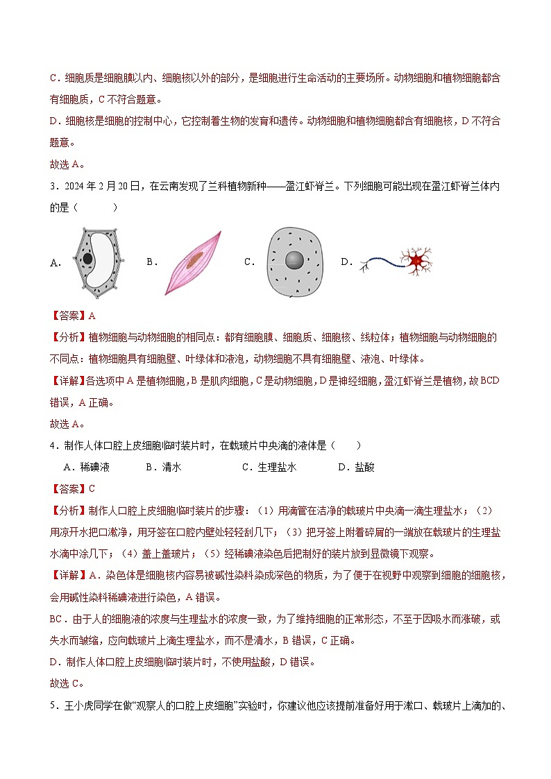 【核心素养】苏教版（2024）生物七年级上册 1.1.2 动物细胞的结构与功能（教学课件+同步练习）02