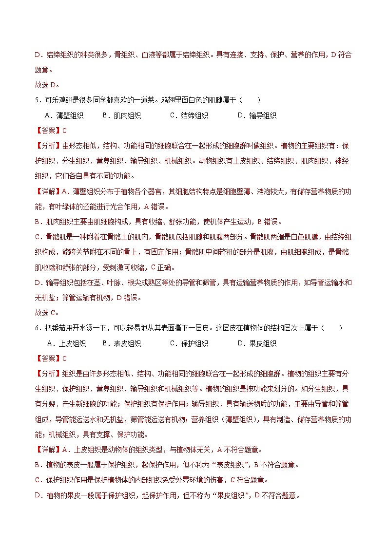 【核心素养】苏教版（2024）生物七年级上册 1.2.1 细胞的分裂和分化（分层作业）（第2课时）（解析版）第3页