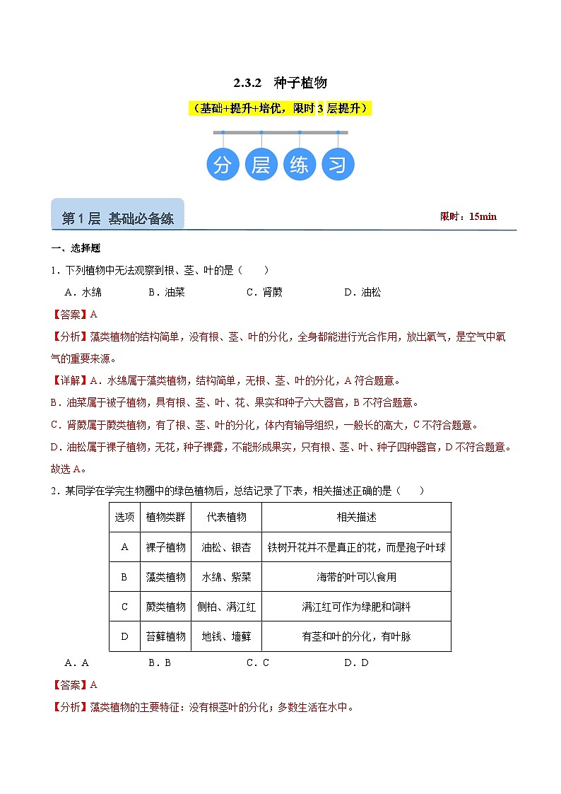 【核心素养】苏教版（2024）生物七年级上册 2.3.2 种子植物（教学课件+同步练习）01