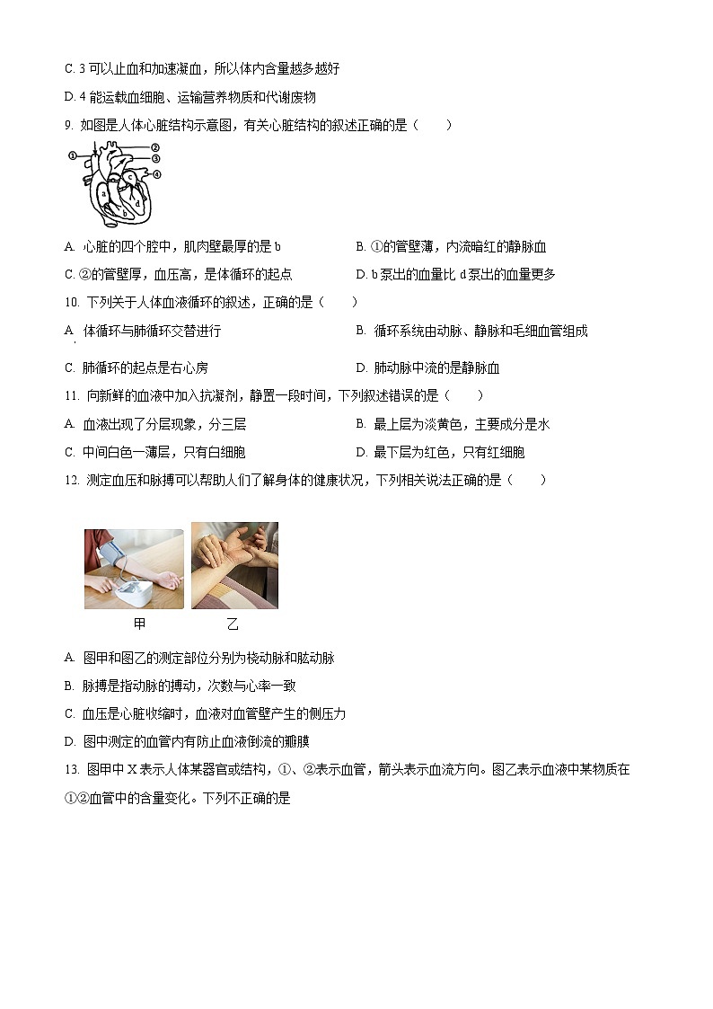 山东省济南市历下区2023-2024学年七年级下学期期末生物学试题（原卷版+解析版）03