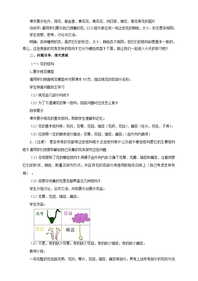 济南版生物八年级上册第一节《花的结构和类型》教案02