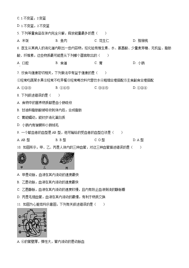 河北省承德市2023-2024学年七年级下学期期中生物学试题（原卷版）第2页