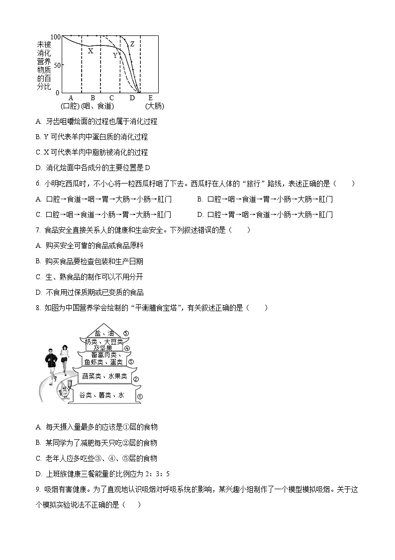 广东省河源市连平县2023-2024学年七年级下学期期末生物学试题（原卷版）02