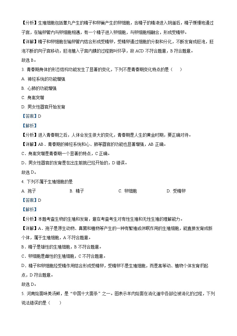 广东省河源市连平县2023-2024学年七年级下学期期末生物学试题（解析版）02