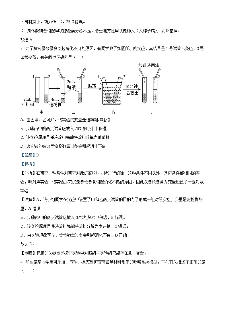 山东省菏泽市曹县2023-2024学年七年级下学期期末生物学试题（原卷版+解析版）02