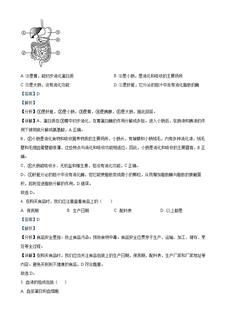 广东省湛江市雷州市2023-2024学年七年级下学期期末生物学试题（原卷版+解析版）02