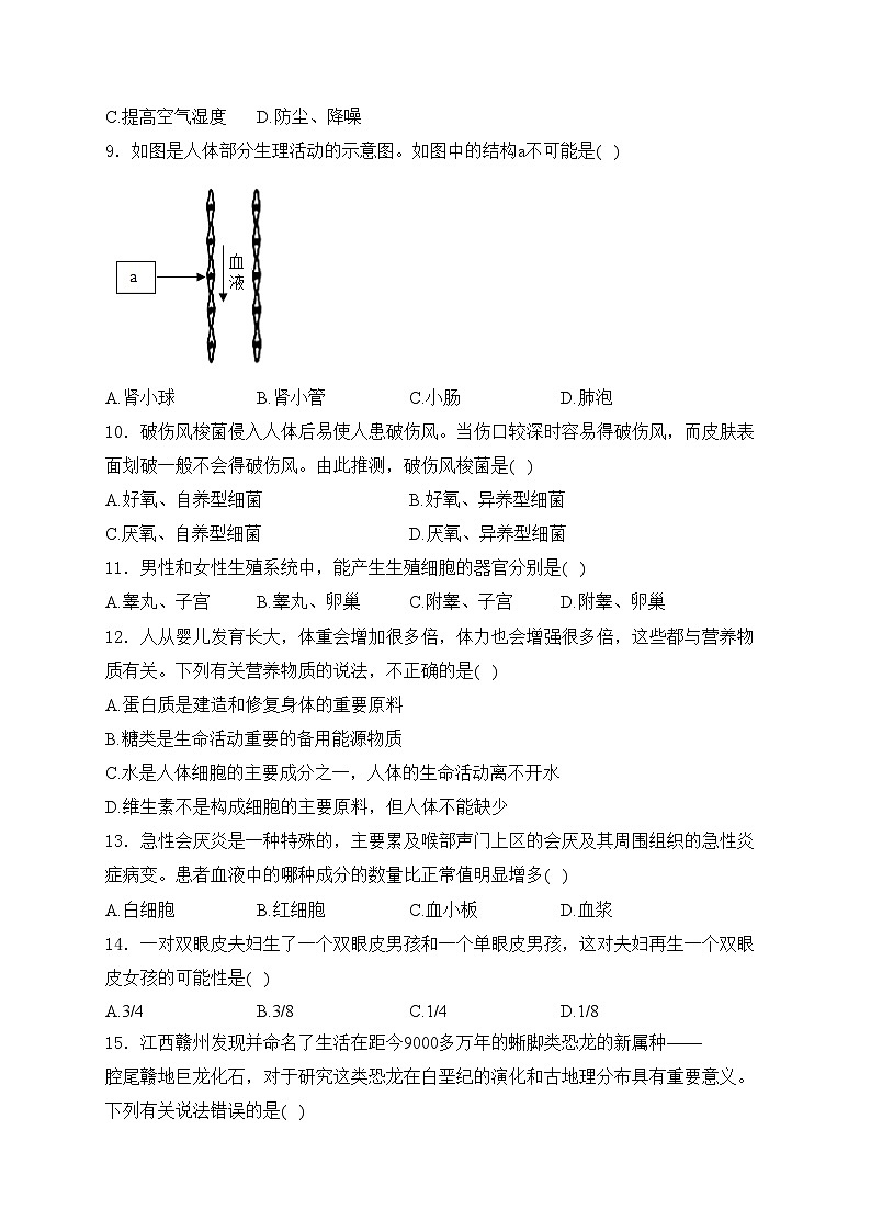 江西省南昌市部分校联考2023-2024学年八年级下学期月考生物试卷(含答案)03