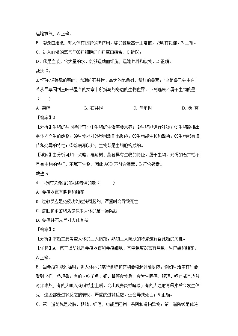 [生物][三模]2024年河南省信阳市息县中考试题(解析版)第2页