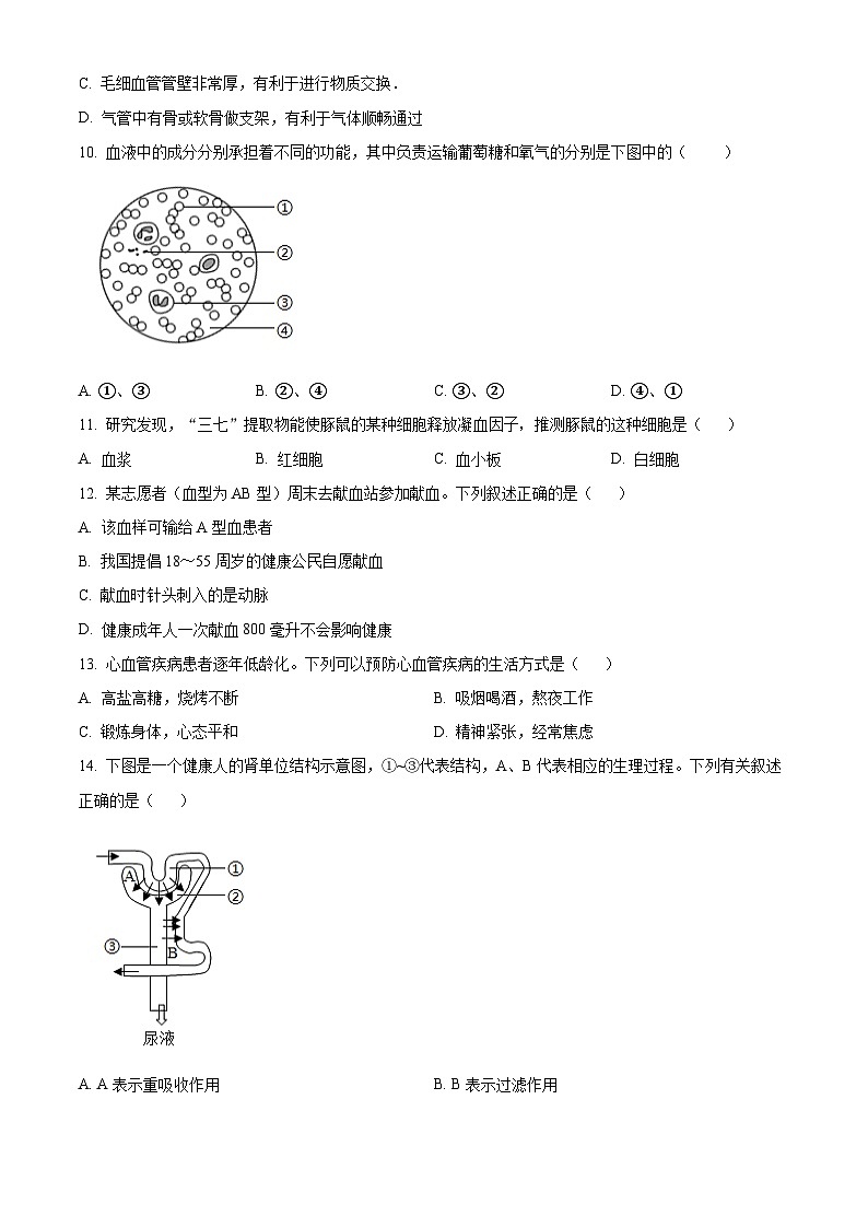 陕西省安康市白河县2023-2024学年七年级下学期期末生物学试题（原卷版）第3页