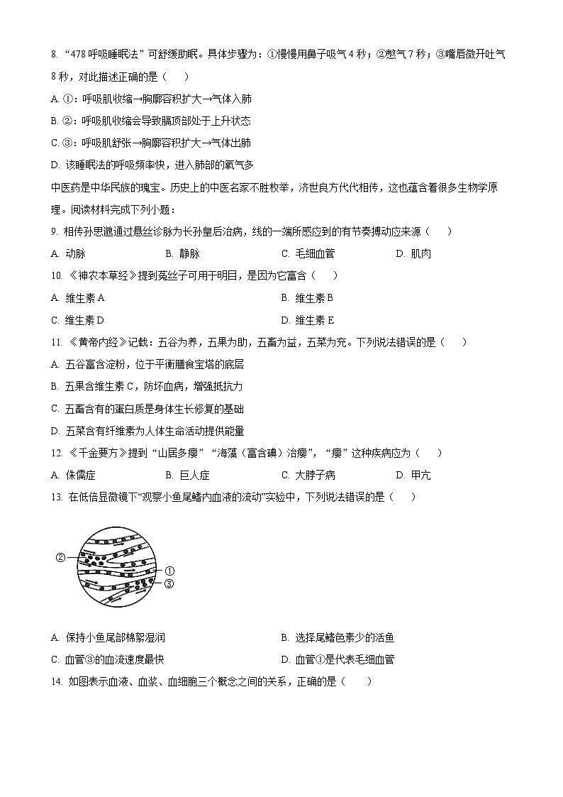 广东省深圳市光明区2023-2024学年七年级下学期期末生物学试题（原卷版+解析版）03