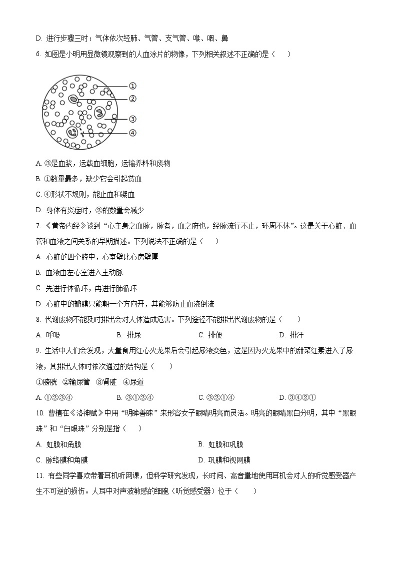 广西玉林市2023-2024学年七年级下学期期末生物学试题（原卷版+解析版）02