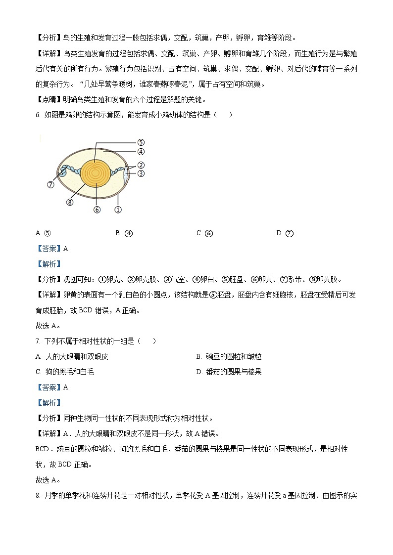 甘肃省陇南市西和县2023-2024学年八年级下学期期末生物学试题（原卷版+解析版）03