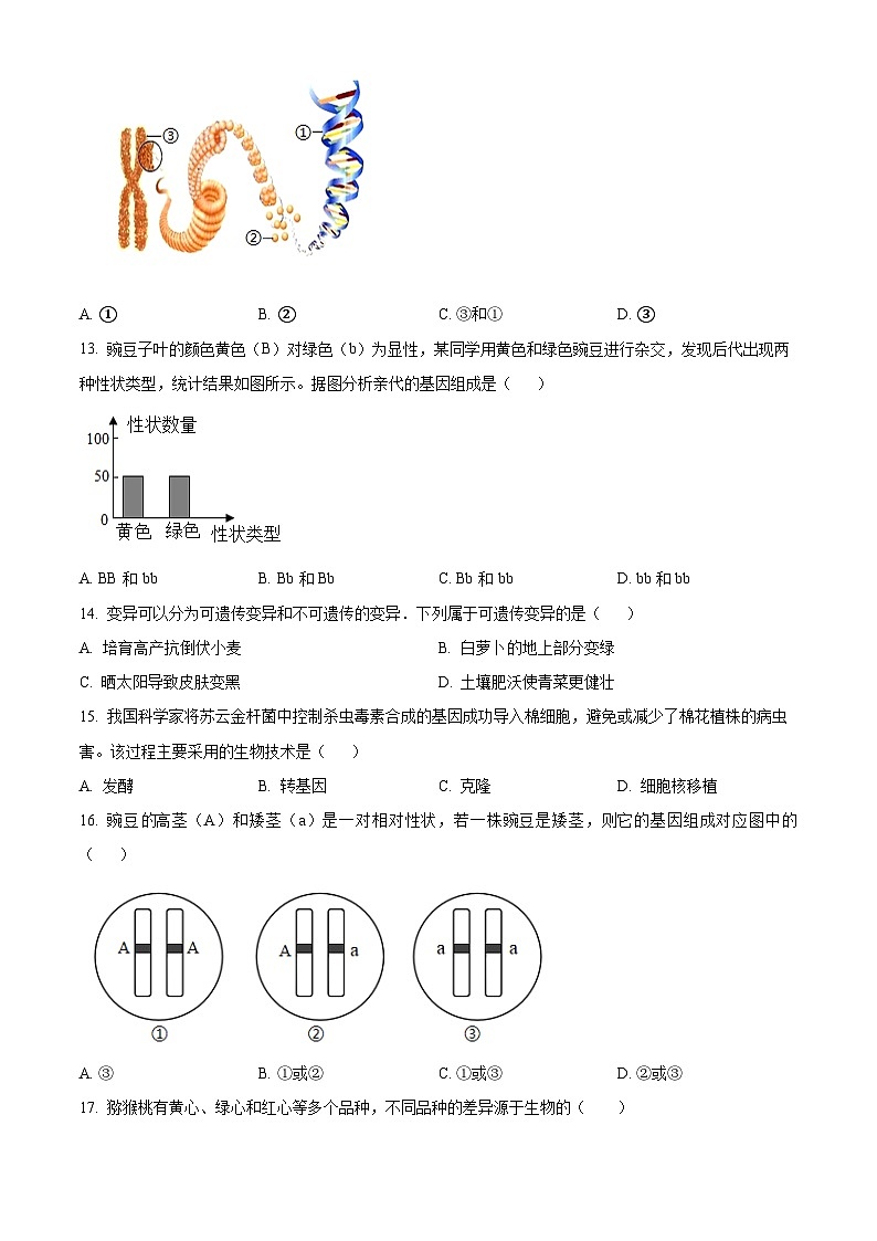 甘肃省陇南市西和县2023-2024学年八年级下学期期末生物学试题（原卷版+解析版）03