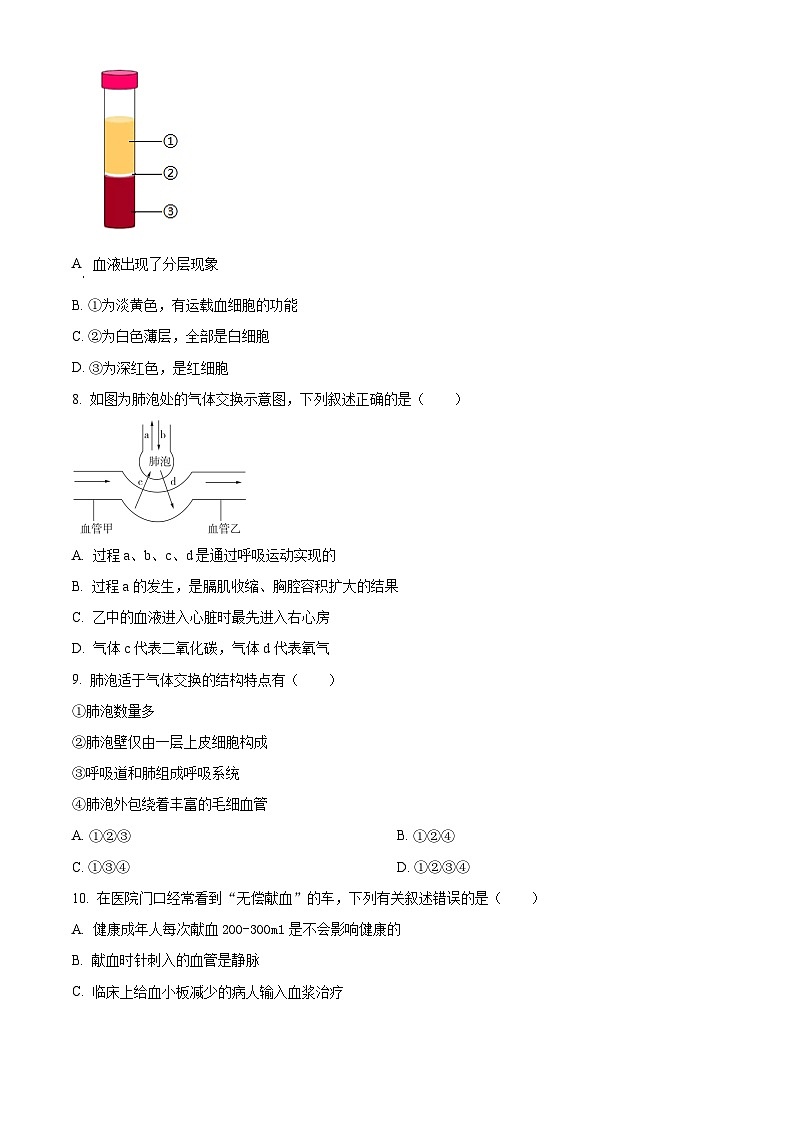 广东省湛江市赤坎区等2地2023-2024学年七年级下学期期末生物学试题（原卷版）第3页