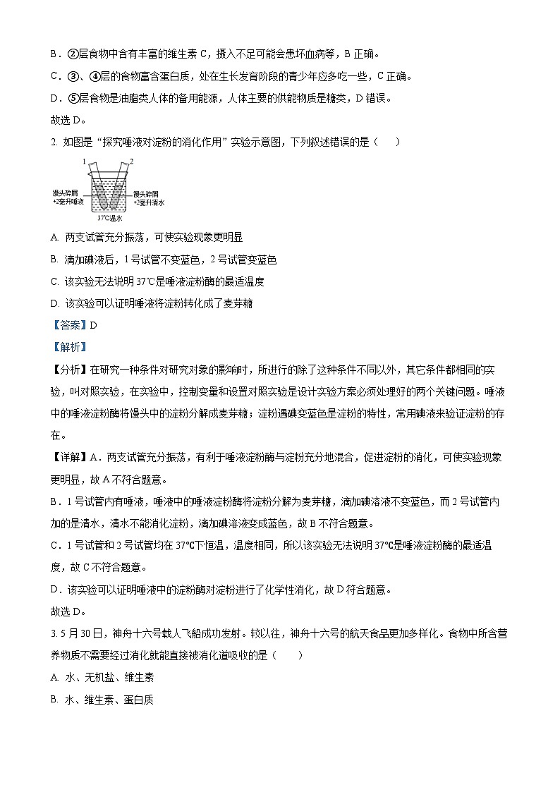 山东省济南市章丘区2023-2024学年七年级下学期期末生物学试题（原卷版+解析版）02