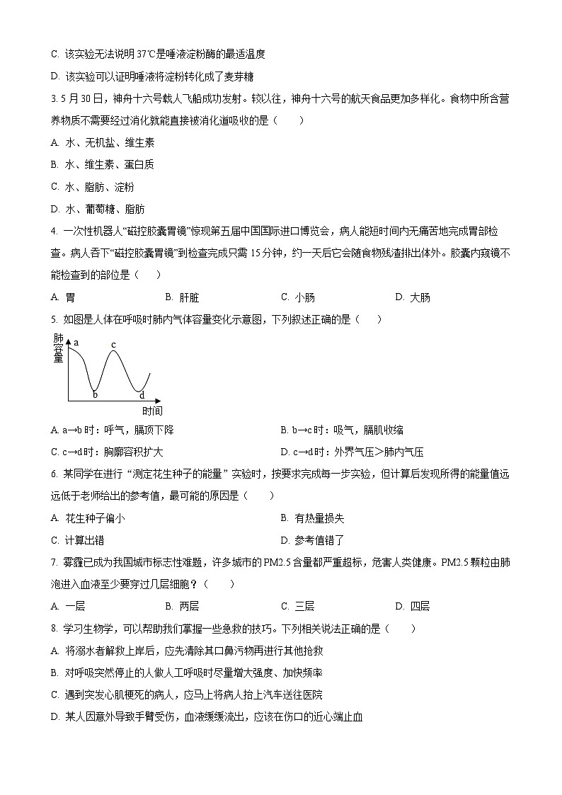 山东省济南市章丘区2023-2024学年七年级下学期期末生物学试题（原卷版+解析版）02