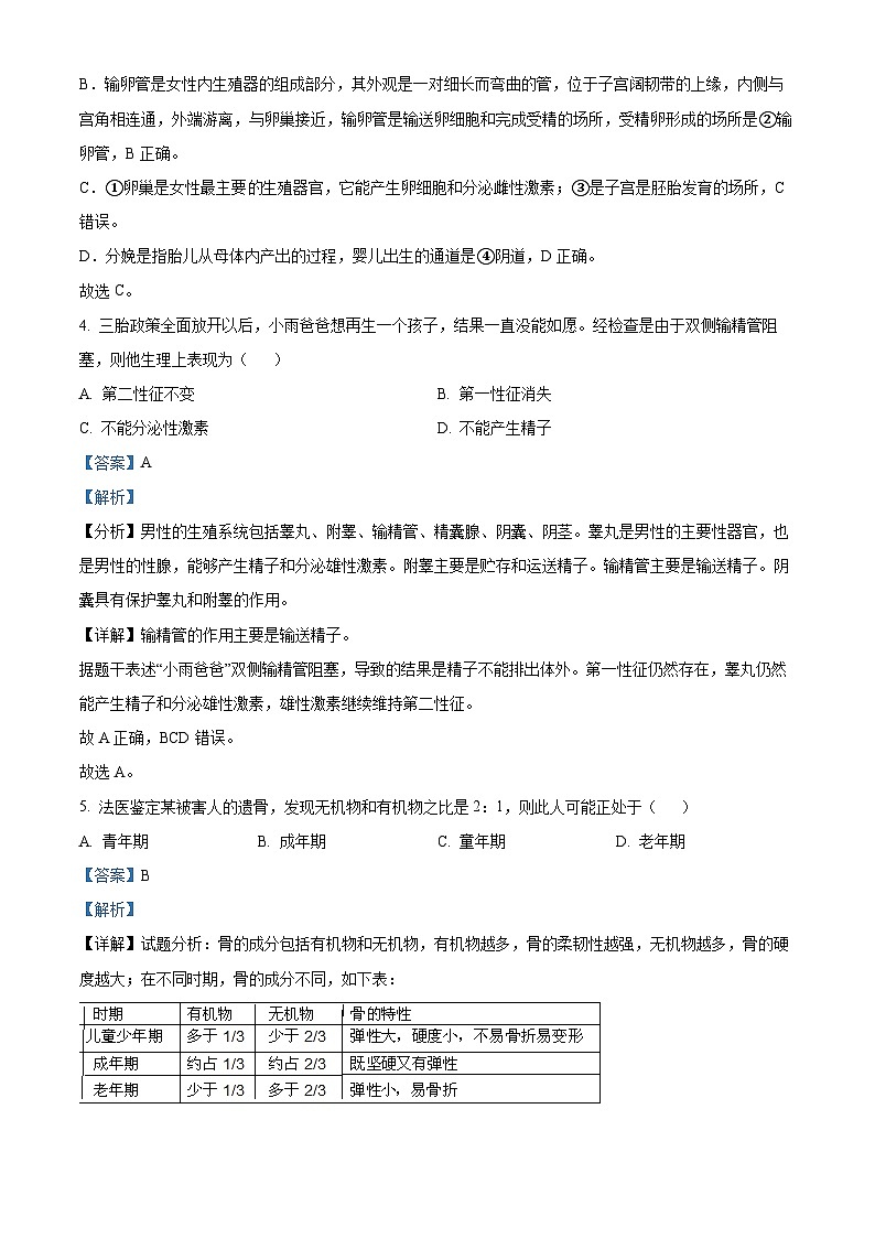 广东省肇庆市高要区2023-2024学年七年级下学期期末生物学试题（原卷版+解析版）03