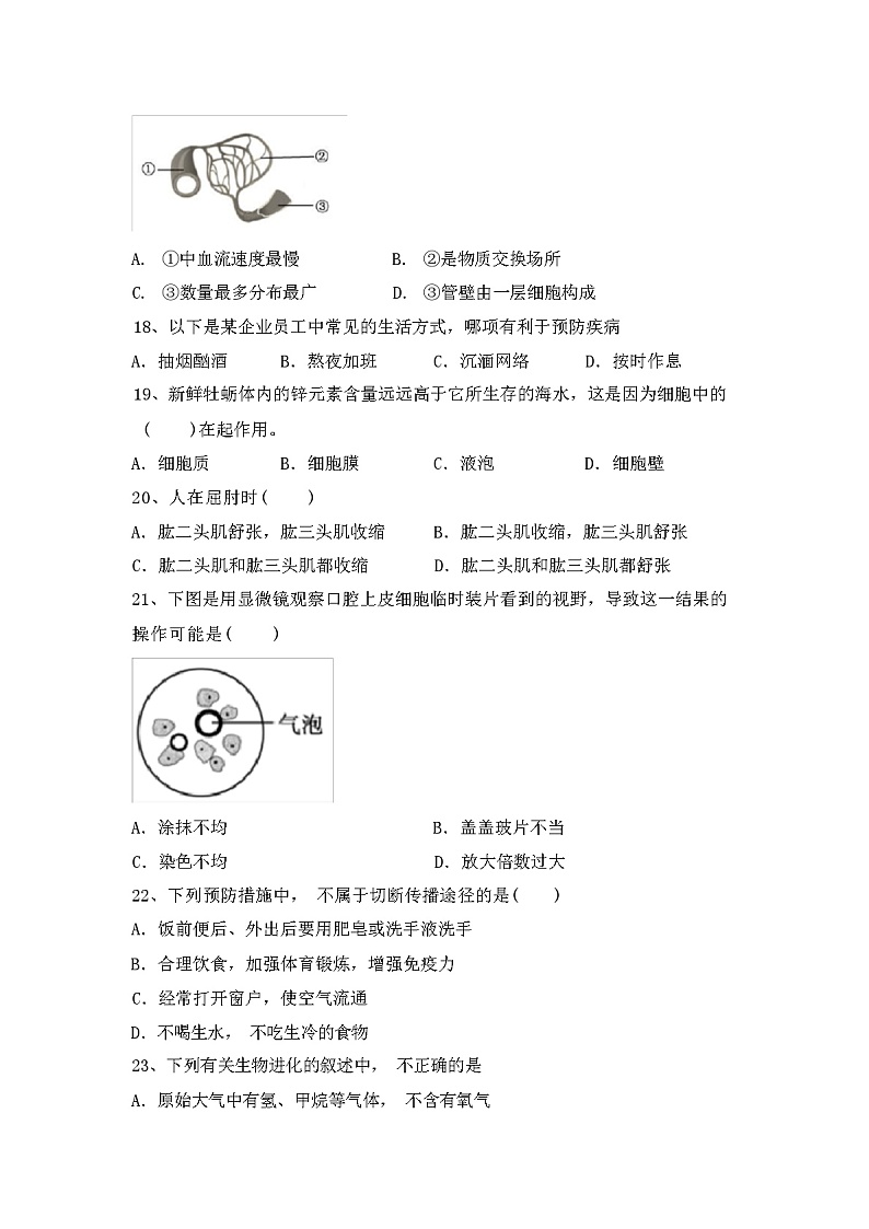 鲁科版八年级生物上册期中测试卷及答案03