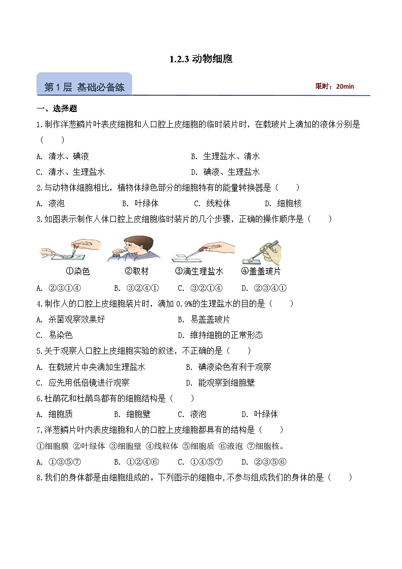 【核心素养】人教版生物七年级上册 1.2.3 动物细胞（教学课件+同步教案+同步练习）01