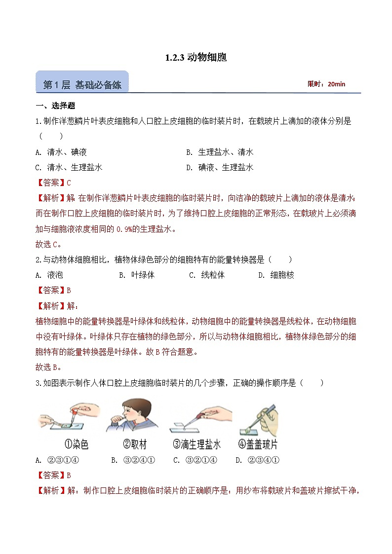 【核心素养】人教版生物七年级上册 1.2.3 动物细胞（教学课件+同步教案+同步练习）01