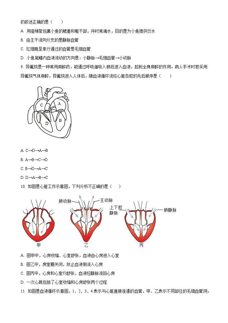 山东省临沂市兰陵县2023-2024学年七年级下学期期末生物学试题（原卷版）第3页