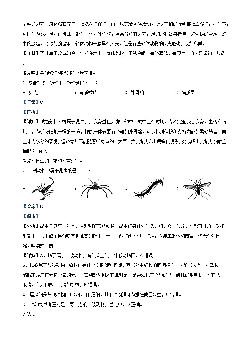 新疆克拉玛依市2023-2024学年八年级上学期期末生物学试题（解析版）第3页