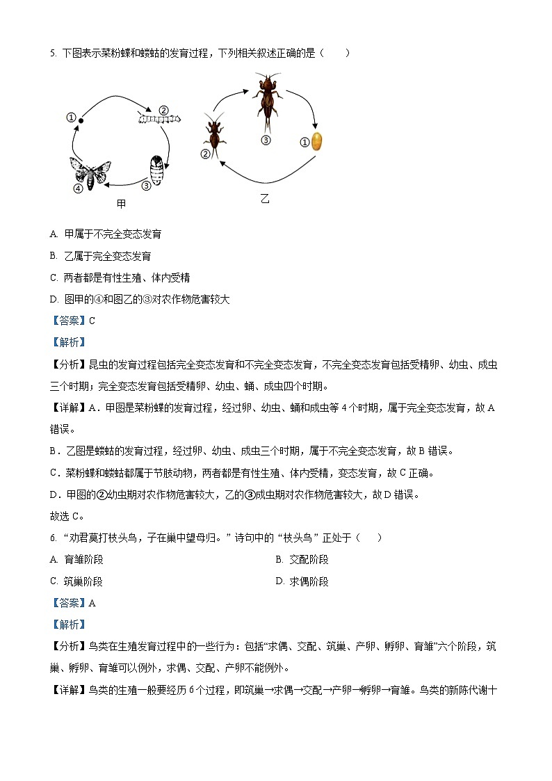 甘肃省陇南市武都区2023-2024学年八年级下学期期末生物试题（解析版）03