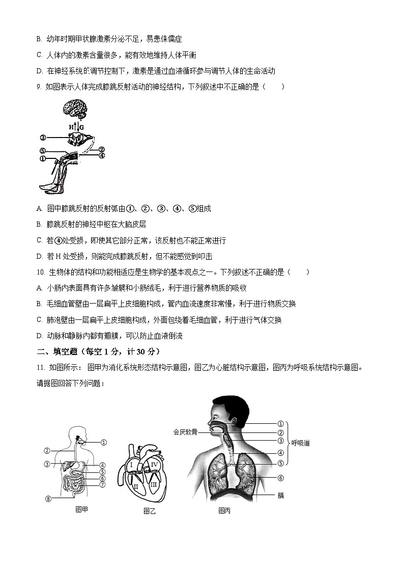 湖北省孝感市汉川市2023-2024学年七年级下学期期末生物学试题（原卷版+解析版）03